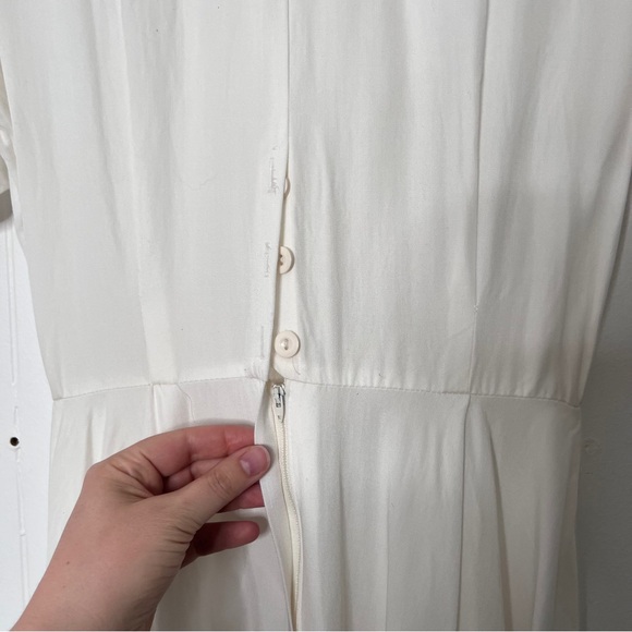 Vintage White Double-Breasted Midi Dress with pleated full skirt Retro Women 4 - Picture 8 of 9